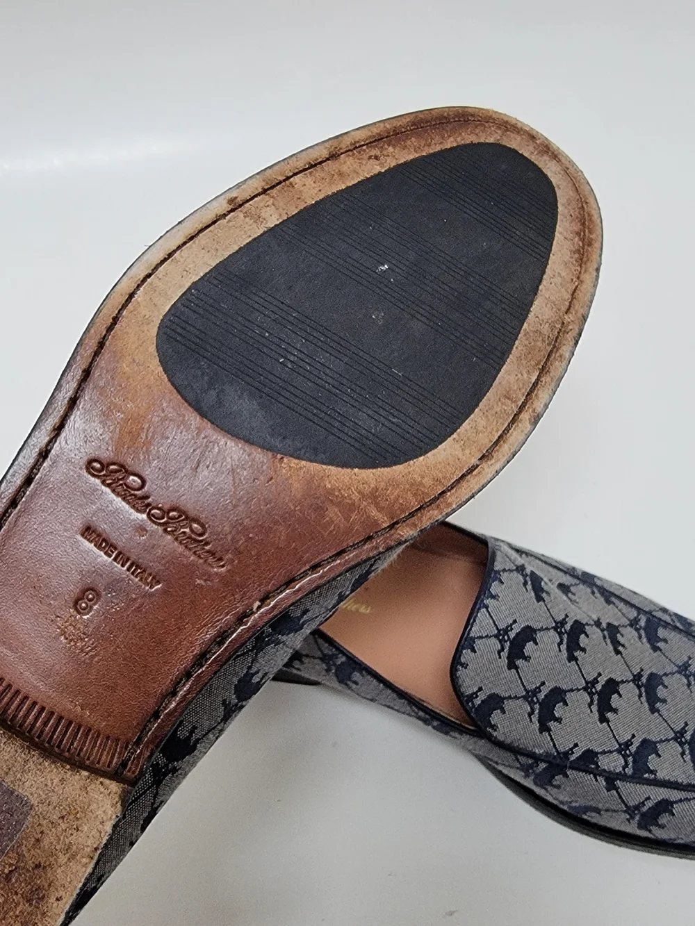 Brooks Brothers Womens Navy Leather Trimmed Logo Jacquard Loafer Dress Shoes 8